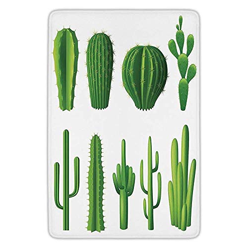 K0k2t0 Bathroom Bath Rug Kitchen Floor Mat CarpetCactus DecorPrint Cartoon Like Image Hot Mexican Desert Plant Cactus Types with Spikes ImageGreenFlannel Microfiber Non-Slip Soft Absorbent
