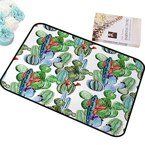 MKHUFCLE Multi-Function Door mat CactusDifferent Cactus Types in Watercolors Style Display Spring Field Foliage ArtworkMulticolor Add Color W16 xL24