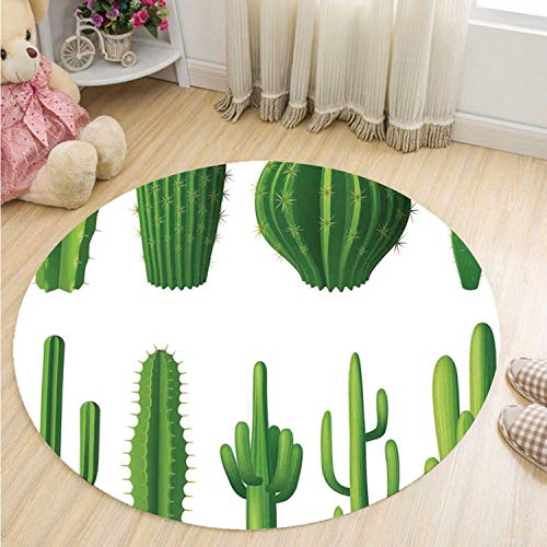 MOOCOM Cactus Decor Simple Round MatPrint Cartoon Like Image Hot Mexican Desert Plant Cactus Types with Spikes Image for Study24R