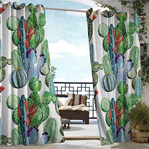 Outdoor Privacy Curtain for Pergola CactusDifferent Cactus Types in Watercolors Style Display Spring Field Foliage ArtworkMulticolorW108xL84 Outdoor Curtain for PatioOutdoor Patio Curtains