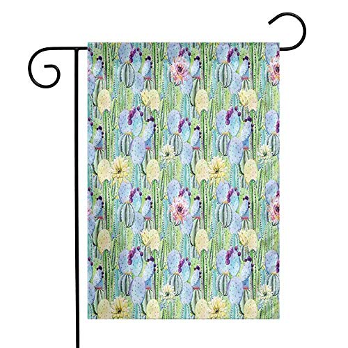 Zmstroy Holiday Flag Cactus Types of Cactus Plant Pattern with Flowers and Buds Fruits Nature Artwork Image Weather Resistant125 x 18 InchGreen and Blue