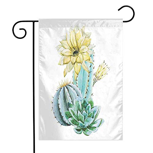 FreeKite Cactus Family Garden Banner Vector Image with Watercolored Cactus with Spikes and Alluring Flowers Print 12x18 Blue and White