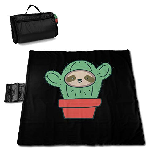 XKAWPC Funny Sloth Cactus Family Picnic Blanket with Tote 57x59 Beach Mat Sandproof and Waterproof for Picnic Beaches RVing and Outings