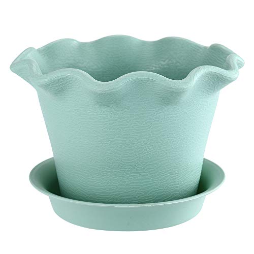 Mini Resin Planter Pot with Saucers Garden Planters Outdoor Indoor Plant Containers with Drain Hole Cactus Vase Wave Edge for Home Office Balcony Terrace G