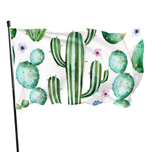 Outdoor Cactus Plants Spikes Cartoon Like Art Print White Light Pink and Lime Green Garden Flag Yard Flag - 3 X 5 Ft