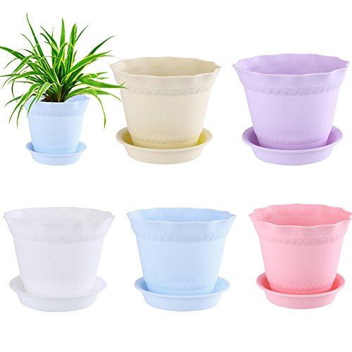 Resin Flower Pot with Saucers Indoor Outdoor Container Succulent Planter Pot with Drainage Holes Cactus Vase Wave Edge for Home Office Garden Balcony Blue