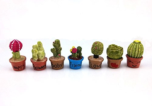 yueton 7pcs Cactus Flower Pot Plant Miniature Ornament Set for Dollhouse Decor Fairy Garden