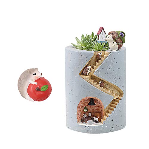 Segreto Creative Plants Flower Pots Brush Pots Ornaments for Succulent Plants Pot Decorated DeskGardenLiving Room with Sweet Hedgehog Family La moriposa