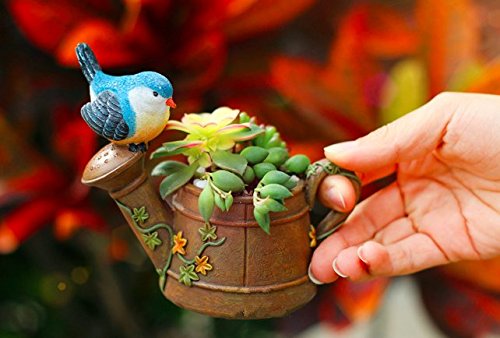 Sun-e Bird Stand On The Sprinkler Shaped Artificial Flowers Succulent Plants Pot Garden Flower Container