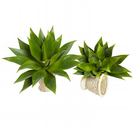 Nearly Natural 6109-S2 17 in Agave Succulent Plant - Set of 2