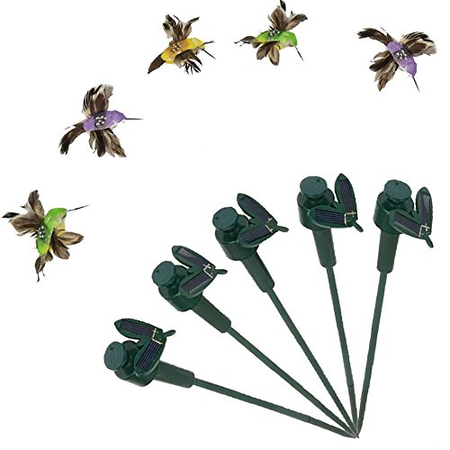 Saguaro Pack Of 5 Solar  Battery Powered Flying Wobble Fluttering Hummingbird Bird For Garden Yard Plants Flowers