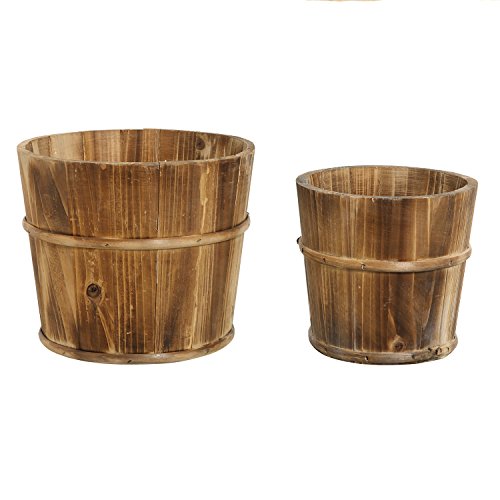 Set of 2 Country Rustic Brown Wood Succulent Pots Planters  Flower Buckets - MyGiftÂ