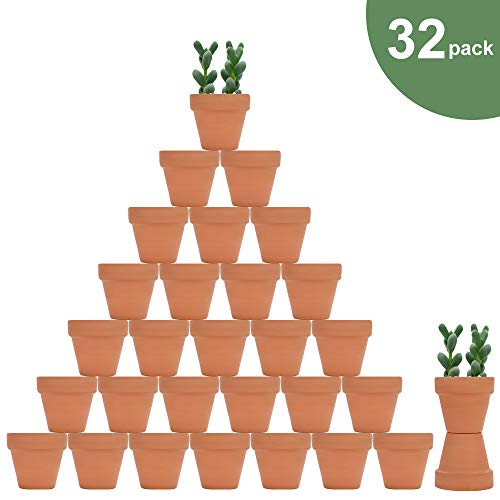 32pcs Small Mini Clay Pots 2 Terracotta Pot Clay Ceramic Pottery Planter Cactus Flower Nursery Terra Cotta Pots with Drainage Hole for IndoorOutdoor Succulent Plants Crafts Wedding Favor