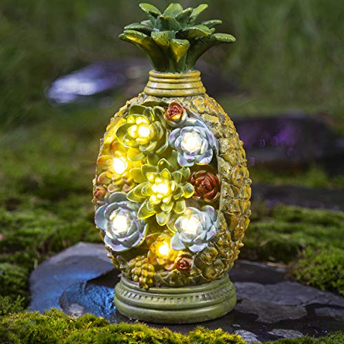 GIGALUMI Pineapple Garden Statues and Figurines Decor Yard Art Resin Succulent Plants with 7 LED Outdoor Decor Solar Statues Lights for Garden Lawn Patio Yard Patio Walkway or Driveway