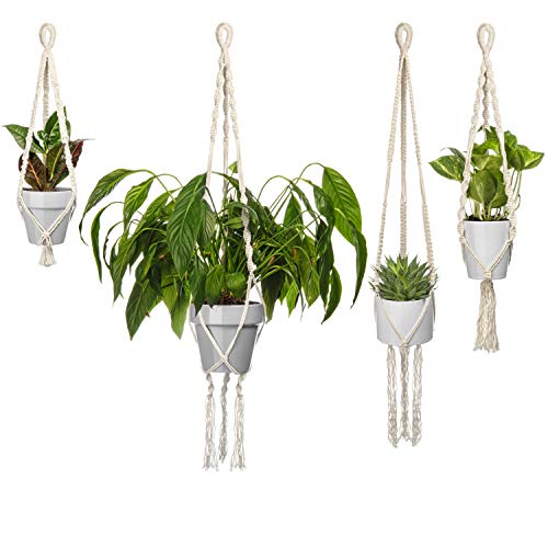 Macrame Plant Holders by MySmarterStyle-Indoor or Outdoor pots Hangers for Your Flowers or Succulent Plants Decor - Set of 4 Hanging Wall Planter Holders