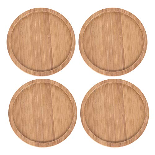 4PCS 65cm Round Bamboo Plant Pot Saucer Trays for Indoor Outdoor Garden Office Succulent Potted Plant Flower Bonsai