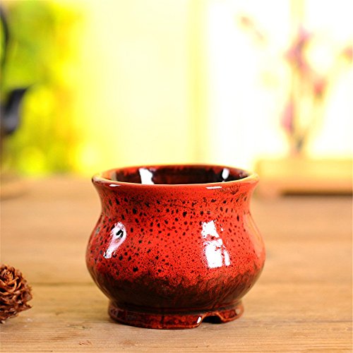 Flow Glaze Kiln Red Circular Flow Glaze Ceramic Design Succulent Potted PlantCactus Plant Potted Flower PotContainer  Planter Creative Flower Garden Balcony Garden Meaty Pottery Ornaments