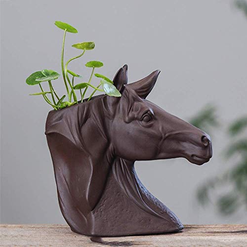 GLBS Creative Horse Succulents Potted Plant Indoor Outdoor Plant Ceramics Bonsai Household Business Bedroom Study Living Room Ornament Flower Pot Color  Brown