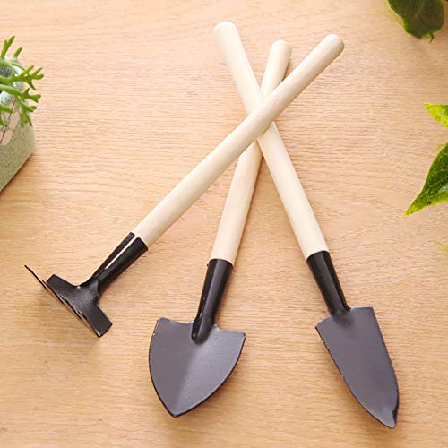 NUOMI 3Pcs Garden Pot Plant Digging Tool Set Loosing The Soil Weeding Planting Transplanting Comfortable Wood Handle Ideal for IndoorOutdoor Succulent Potted Plants Shovel Rake Spade