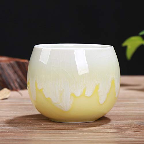 Yellow-White Flow Glaze Stoneware Green Plant Container Ceramic Burning Ornaments Meat Pot Flower Pot Succulent Potted Plants Succulent Plants Fairy Flower Pot Cactus Flower Pot