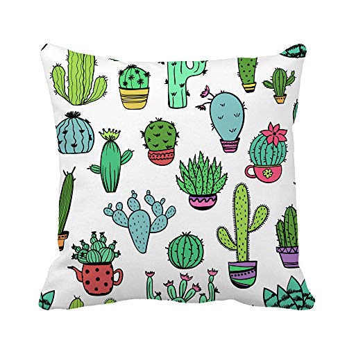 Awowee Throw Pillow Cover Pattern Colorful of Funny Cactus and Succulent Houseplant Wild 16x16 Inches Pillowcase Home Decorative Square Pillow Case Cushion Cover