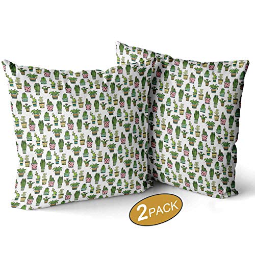 Cactus DColorfulrPillow Covers Super Soft Set of 2 Colorful Pretty Succulent Houseplants and Pattern Doodle Flowers Pots DColorfulrative Square Throw Pillow for Couch Sofa Cushion Covers 32 X 32