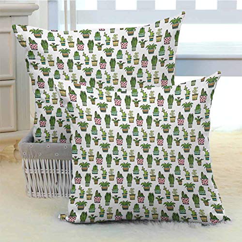 Cactus Decorative Pillow Cover Colorful Pretty Succulent Houseplants and Cactus Pattern Doodle Style Flowers Pots Good Decoration for Home for Sofa Couch Bed and Car 2PCS W16 x L16 inch Multicolor