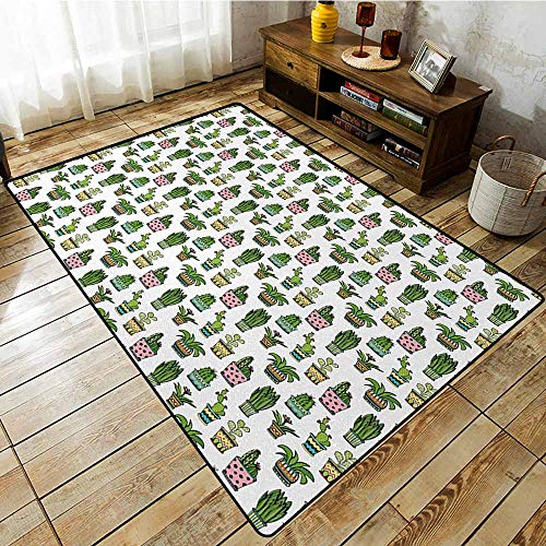 Large Area RugCactusColorful Pretty Succulent Houseplants and Cactus Pattern Doodle Style Flowers PotsEasy Clean Rugs66x810Multicolor