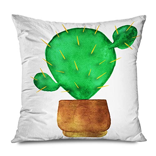 Onete Throw Pillow Cover Square 18x18 Inches Water Exotic Fengshui Tropical Shui Paint Watercolor Succulent Houseplant Cactus Flower Pot Nature Decorative Cushion Case Home Decor Zippered Pillowcase