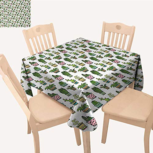 PriceTextile Cactus Fabric Tablecloth Colorful Pretty Succulent Houseplants and Cactus Pattern Doodle Style Flowers Pots Dinning Table Covers Multicolor W 70 x L 70