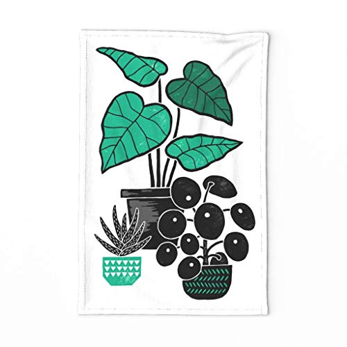 Roostery Spoonflower Tea Towel Botanical Block Print House Plant Houseplant Succulent Linen Cotton