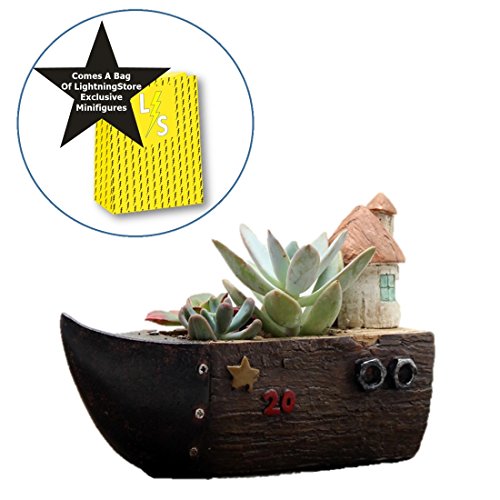 LightningStore Cute Brown Grey Gray Ship Boat House Succulent Plants Pot Microlandschaft Personalized Office House Balcony Landscape Pot Creative Decorative Flower Pots  Mini Figures Set Bundle