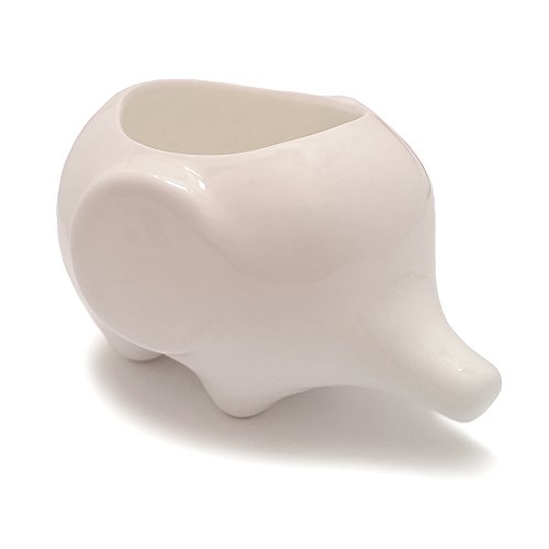 Cute White Ceramic Elephant Pot - Ideal For Small Succulent - Home & Office Decor Accent (baby Elephant, White)