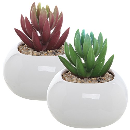 Set Of 2 Small Round White Ceramic Modern Succulent Planter Pots - 3.5 Inch Mygift Home Decor