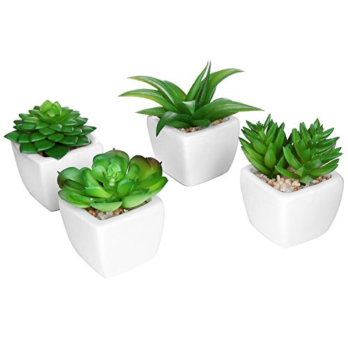 Set Of 4 Modern White Ceramic Mini Potted Artificial Succulent Plants  Faux Plant Home Decor - Mygift&reg