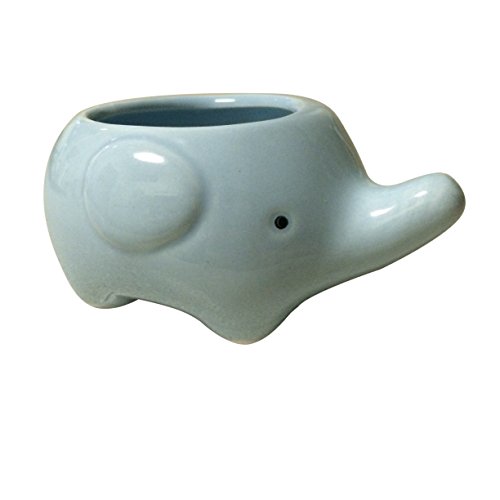 Cute Elephant Flower Pot -- Mini Ceramic Planter For Succulents -- Blue