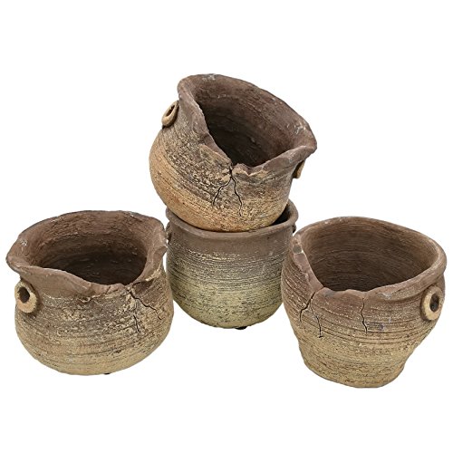 ROSE CREATE 4 Pcs 40 Inches Mini Ceramic Succulent Plant Pots Flower Pots for Small Plants and Decorative Objects - Pack of 4 khaki