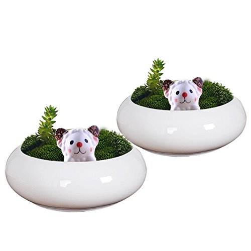 GeLive Set of 2 Succulent Plant Pot Tabletop Decorative Sheep Planter White Ceramic Kitty Ornament Animal Flower Pot Decor Vase