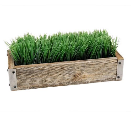 Handmade Decorative Reclaimed Barnwood Planter With Artificial Wheat Grass - Rustic Barn Woodamp Ornamental Wheatgrass