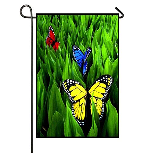 HOOSUNFlagrbfa Colorful Grass Bright Butterflys with Animation Garden Flag Double Sided House Yard Flag Seasonal Decoration for Outdoor Indoor 12 x 18 Inch