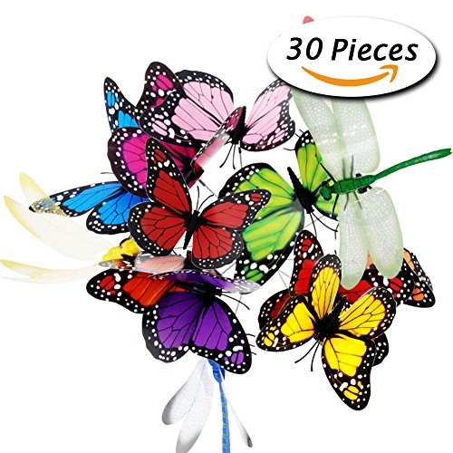 30 Pcs Butterfly Dragonfly Stakes Garden Ornaments For Outdoor D&eacutecor Garden Yard Planter Party Tree