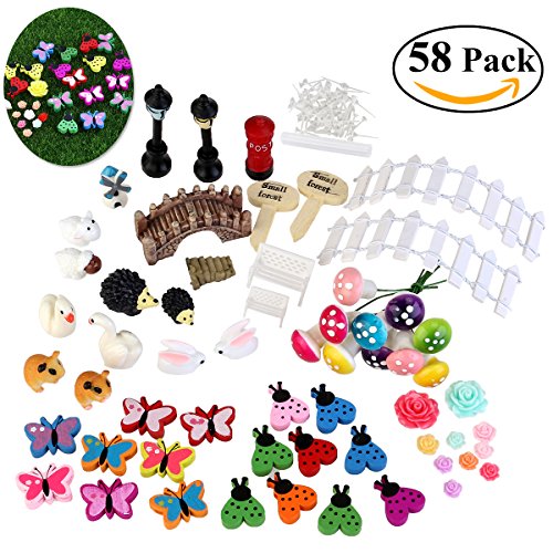 BESTOMZ 58pcs Miniature Fairy Garden Ornament for DIY Dollhouse Kit DÃ©cor