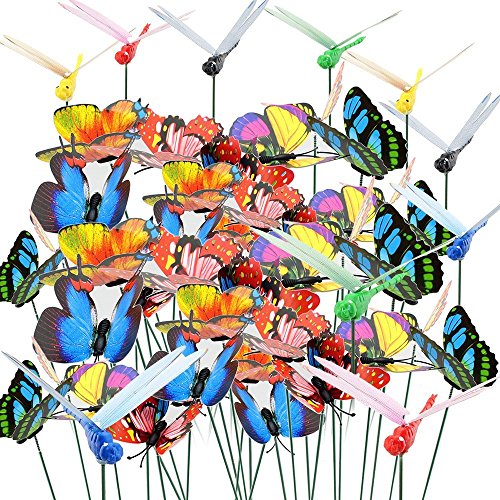 Hdecor Garden Yard Ornaments Multicolor Emulational Butterfly Stakes And Dragonfly Stakes  63pcs