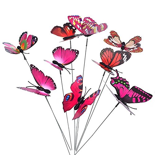 Miniature OrnamentsGovine 28pcs Butterfly Garden Ornaments Supplies for Garden Yard Planter Colorful Whimsical Butterfly Stakes Random Color