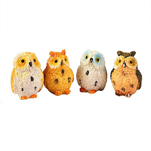 Outus 4 Pieces Miniature Fairy Garden Owl Ornament Outdoor Decor Home Decoration