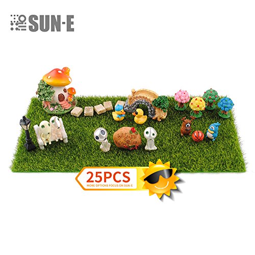 SUN-E 25Pcs Miniature Fairy Garden Ornaments Kit Set Princess Mononoke Luminous Tree Elves Spirit Kodama theme for DIY Fairy Garden Dollhouse Decor Include The Grass