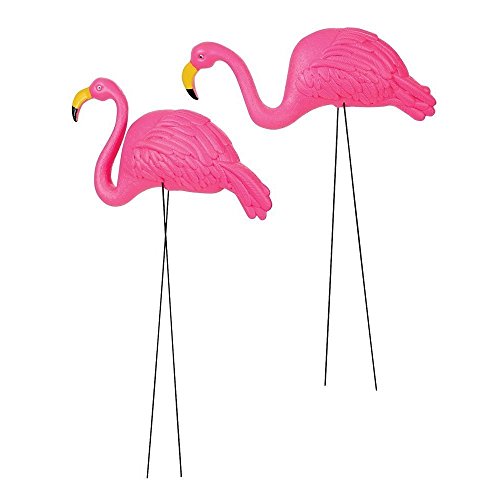 Set of 2 Beautiful Tall Pink Flamingo 3-dimensional Yard Garden Ornament W4 Mounting Rods