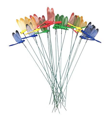 yueton 20pcs Garden Yard Planter Colorful Whimsical Dragonfly Lawn Stakes Garden Ornaments Patio Decoration