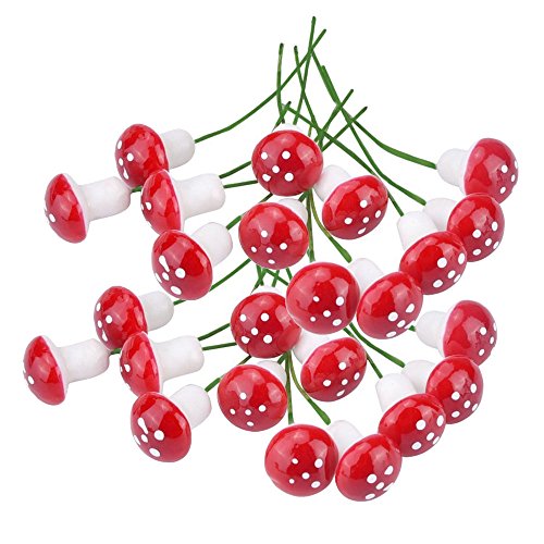 yueton Pack of 100 Mini Foam Mushroom for Garden Ornament Flower Pots Bonsai Micro Landscape Decor Red