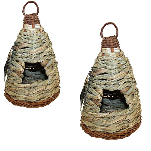 2 Lot Woven Natural Grass Wild Bird Roosting Pouch House Hut Nest Tree Birdhouse -WHG4832 TYG43498TY4-U519453